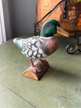 🧡 2/$15 🧡 Hand-Painted Green Mallard Duck Figurine - Decorative Bird Statue